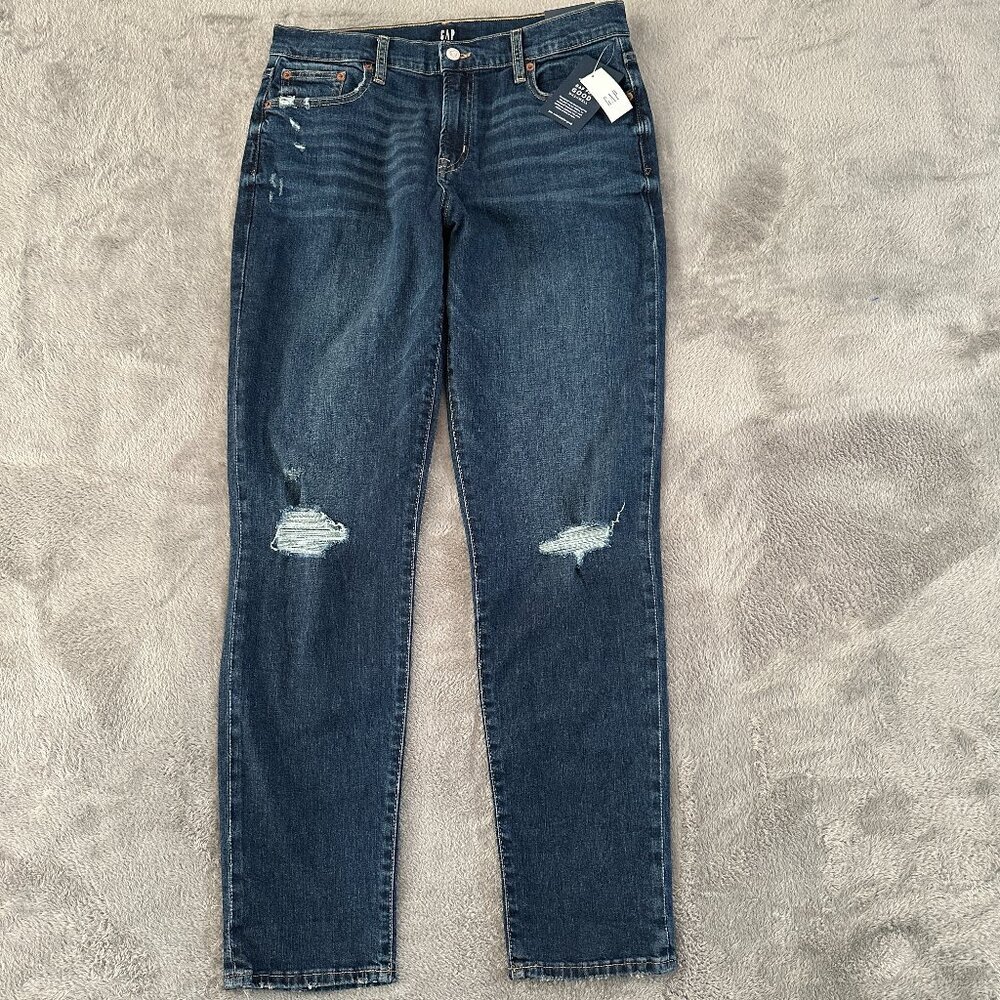 NWT Gap Girlfriend Jeans Women's size 10/30 Tall Long Dark Wash